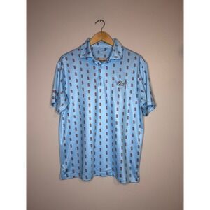 Barstool Golf Mens Blue Beer Can Print Performance Polo Shirt‎ Dad Logo Small